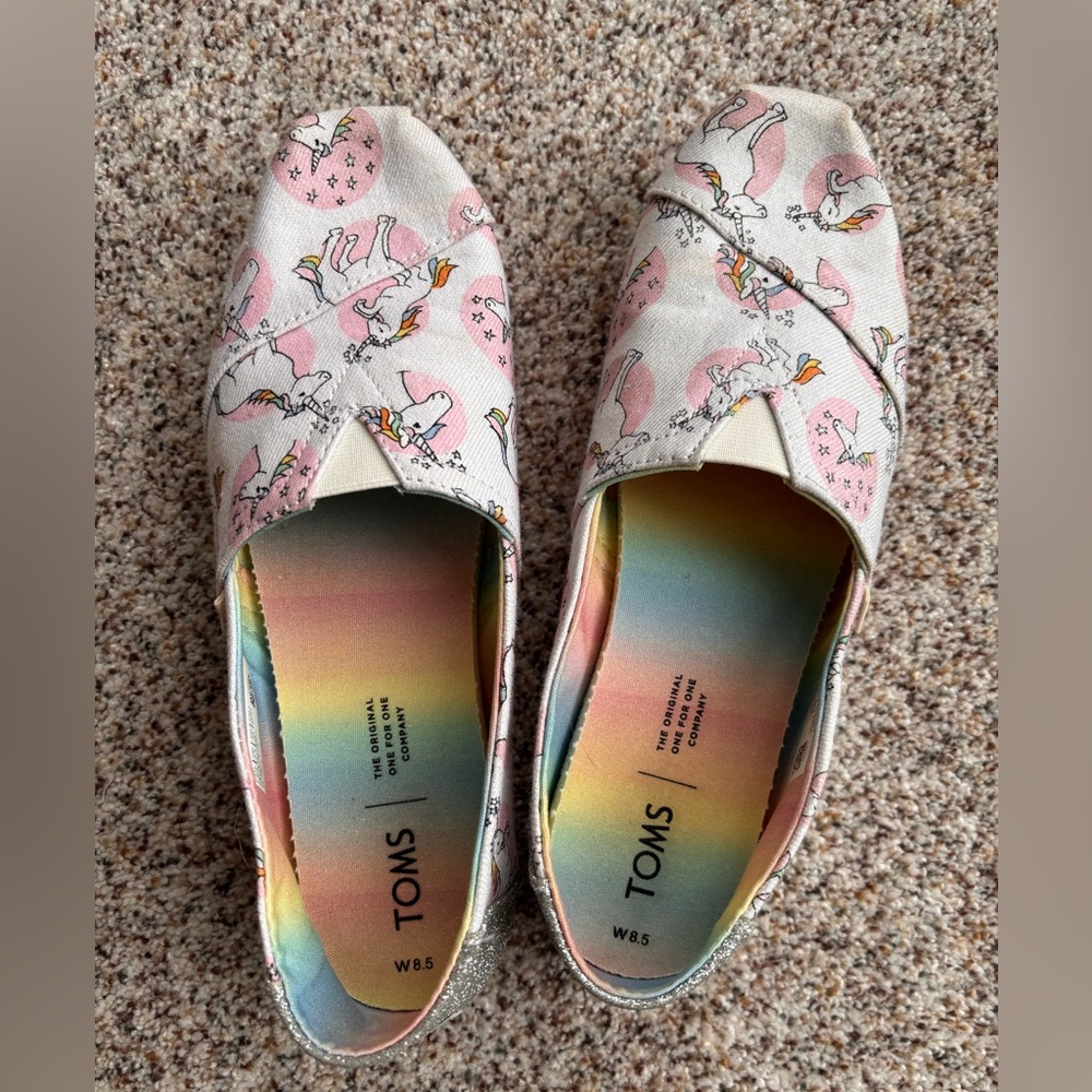TOMS Pink Unicorn Canvas Slip-Ons